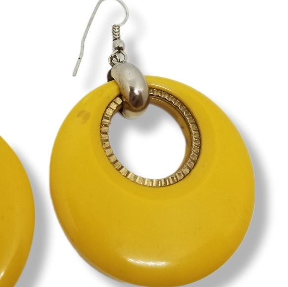 1930s ART DECO BUTTERSCOTCH BAKELITE HOOP DROP EARRINGS - Picture 5 of 6